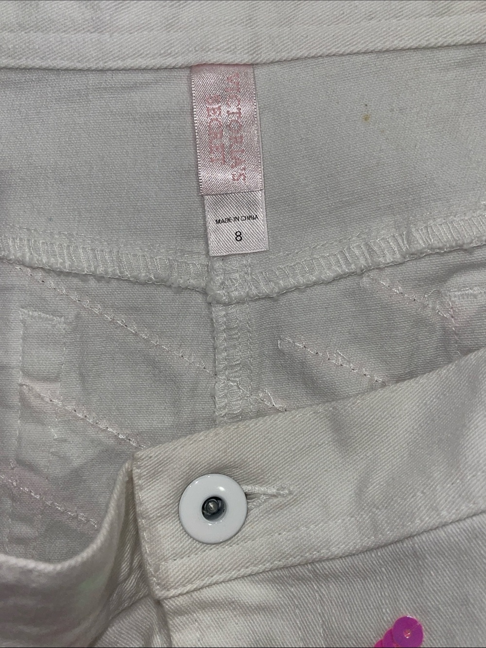 Victoria Secret Y2K White Mini Skirt with Pink Sequin Stripe Detail - Picture 2 of 3